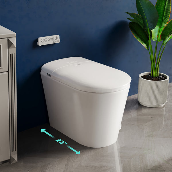 Bazyths Compact Smart Toilet for Small Bathroom, Built-in Tank & Bidet Auto Open/Close Foot Sensor Flush Dryer Heated Seat Soft Close One-Piece Design, 12 in. Rough In, 110V-120V (ZYS1 Mini)
